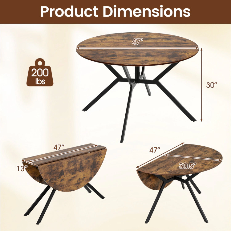 Hivvago Space-Saving Round Dining Table, 47", with Foldable Drop-Leaf Extension