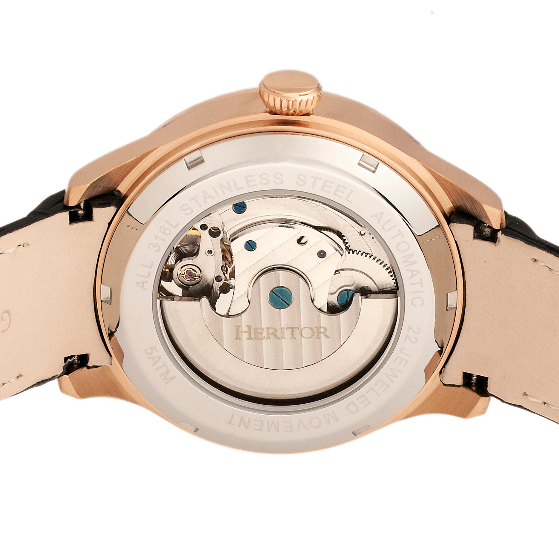 Heritor Automatic Gregory Semi-Skeleton Leather-Band Watch