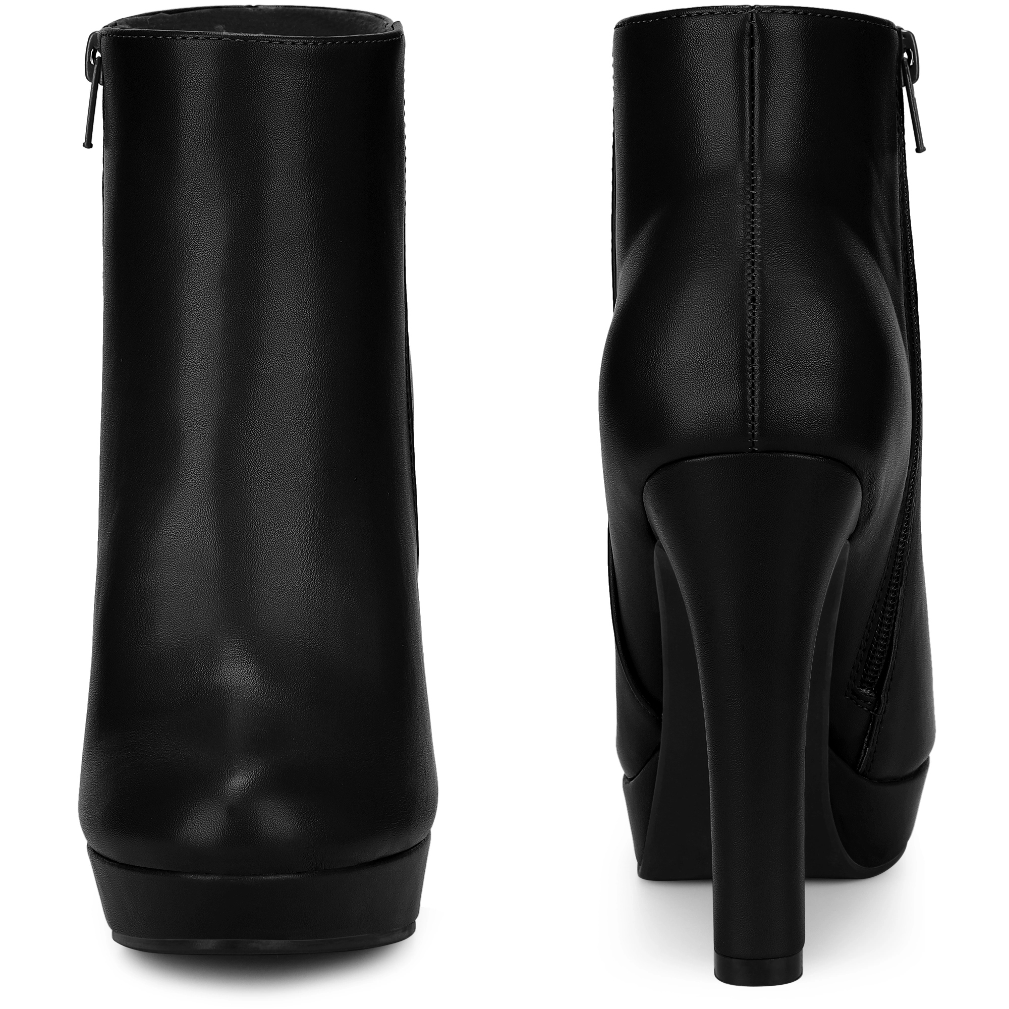 BLISSFUL STEP Women Faux Leather Chunky Round Toe Platform Ankle Booties