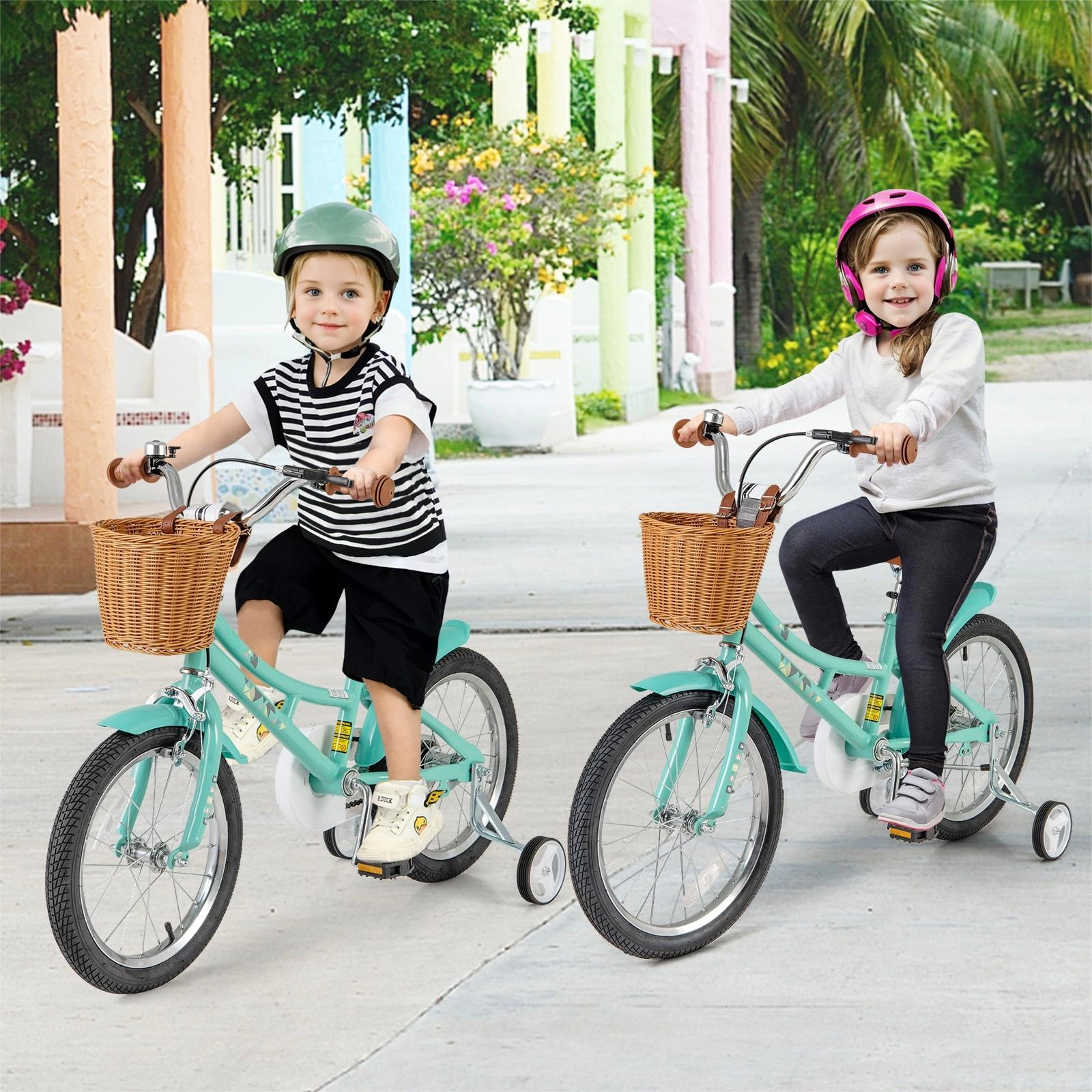 SUGIFT Green Training Wheels Storage Basket Kickstand and 2 Brake System Kids 18 Inch Bike