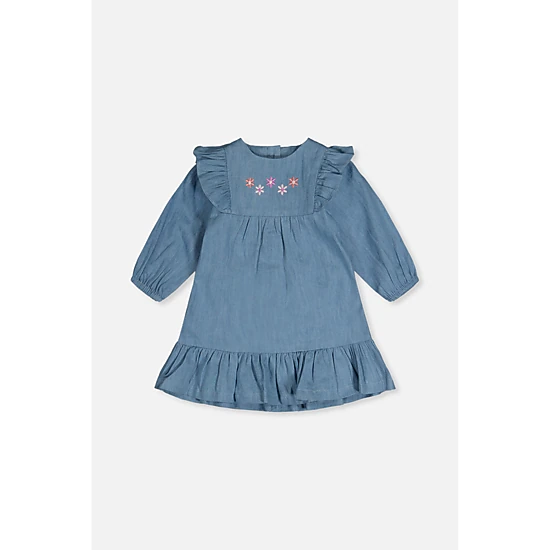 Deux par Deux Girls Denim Chambray Ruffle Tiered Dress