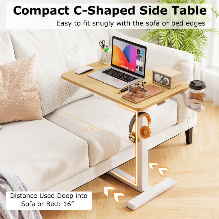 Hivvago Height Adjustable Rolling Overbed Table with Cup Holder for Bedside Use