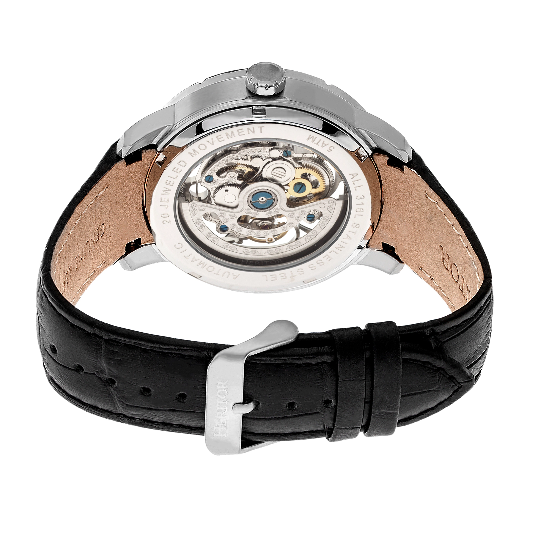 Heritor Automatic Ryder Skeleton Leather-Band Watch