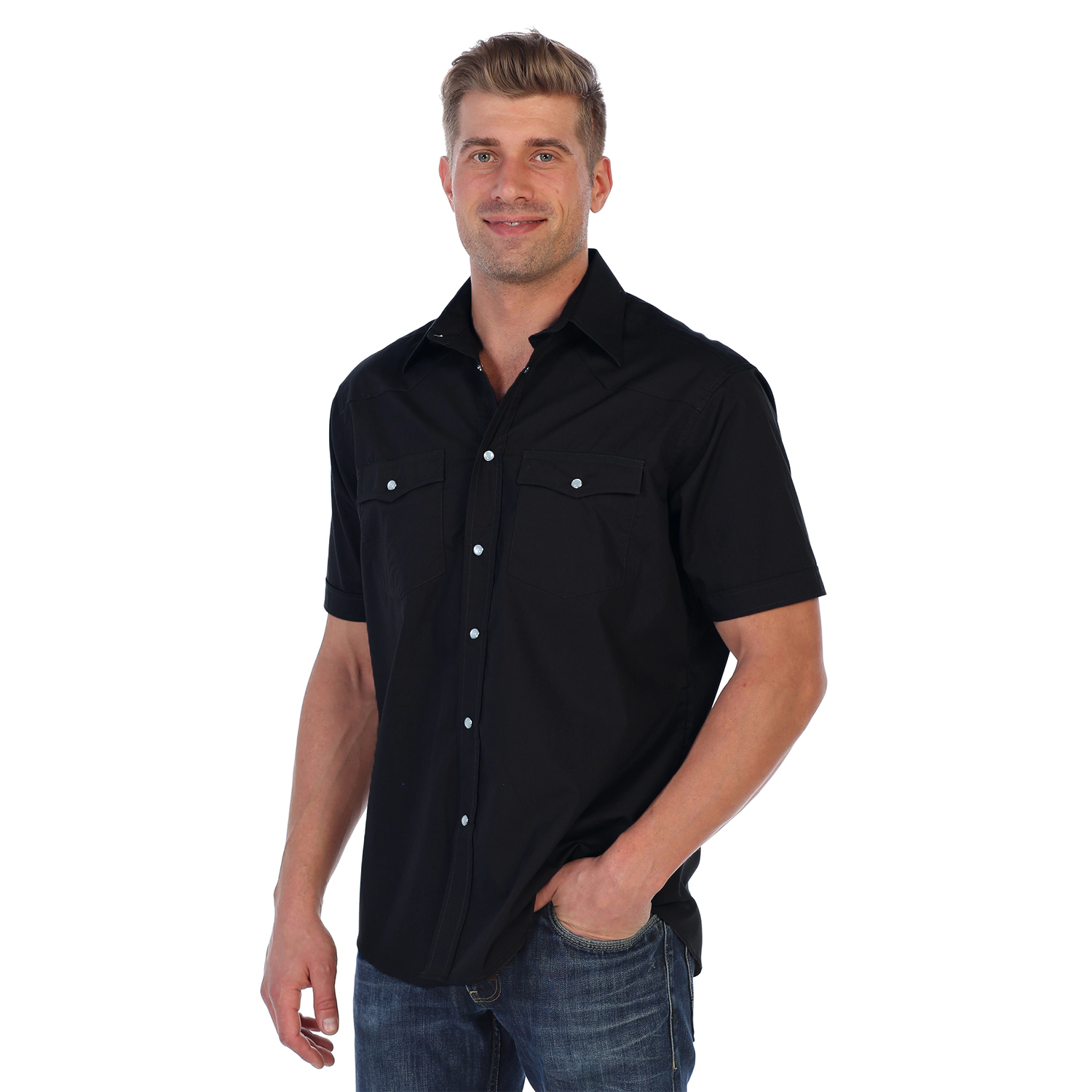 Gioberti Men's Casual Western Solid Short Sleeve Shirt With Pearl Snaps