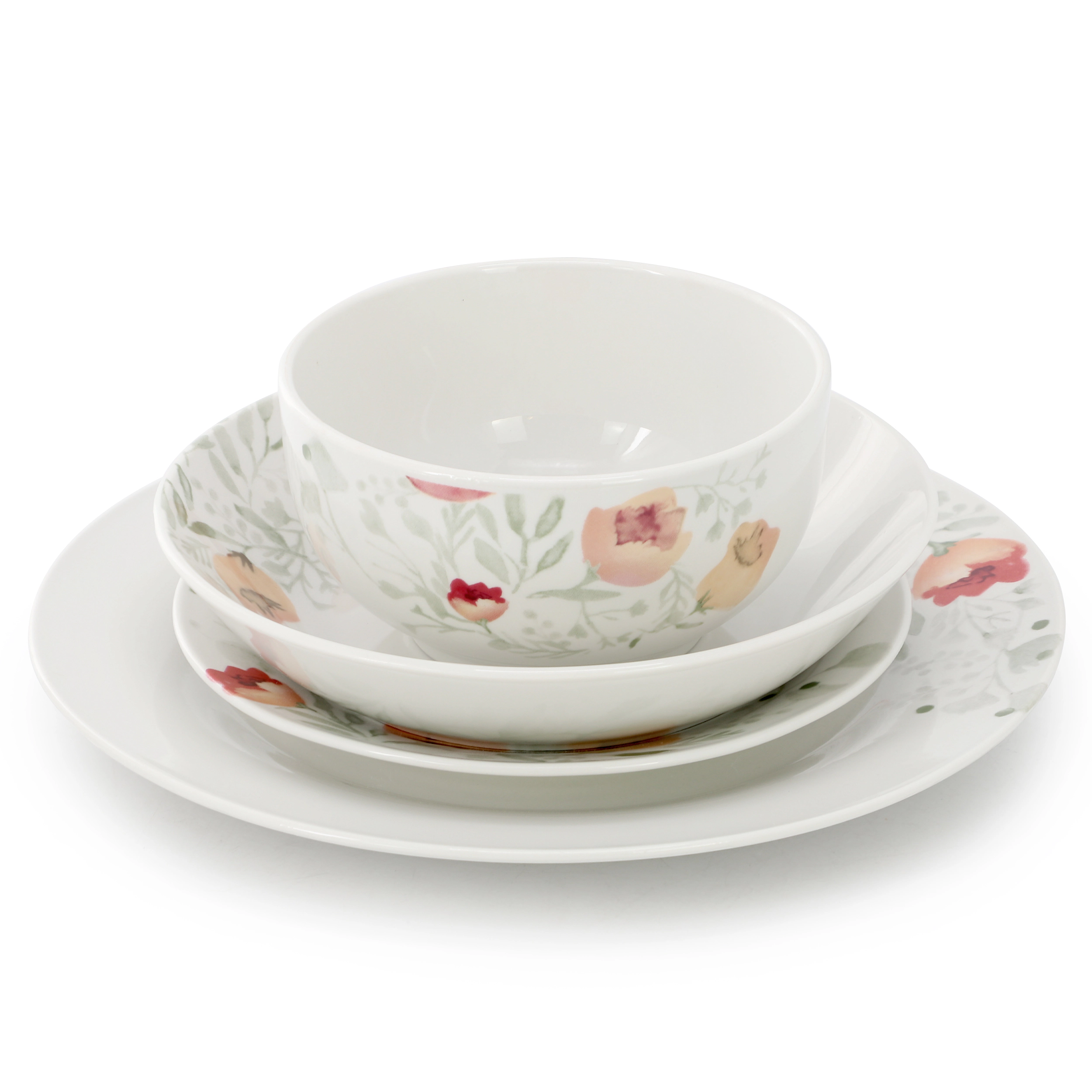 Elama Poppy Piece Porcelain Double Bowl Dinnerware Set