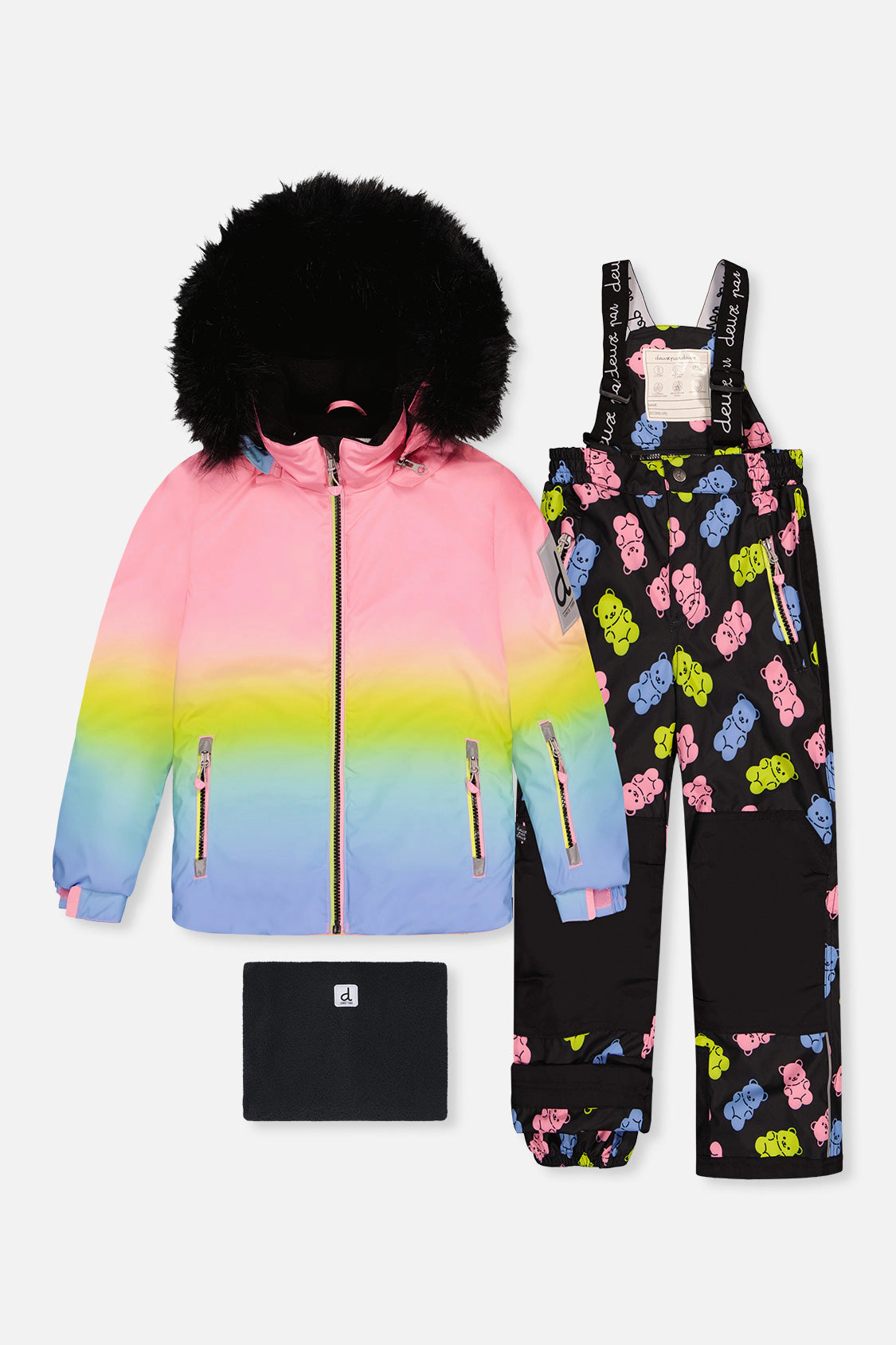 Deux par Girls Gradient Two Piece Play Snowsuit with Hooded Jacket and Gummy Bear Print Snow Pants