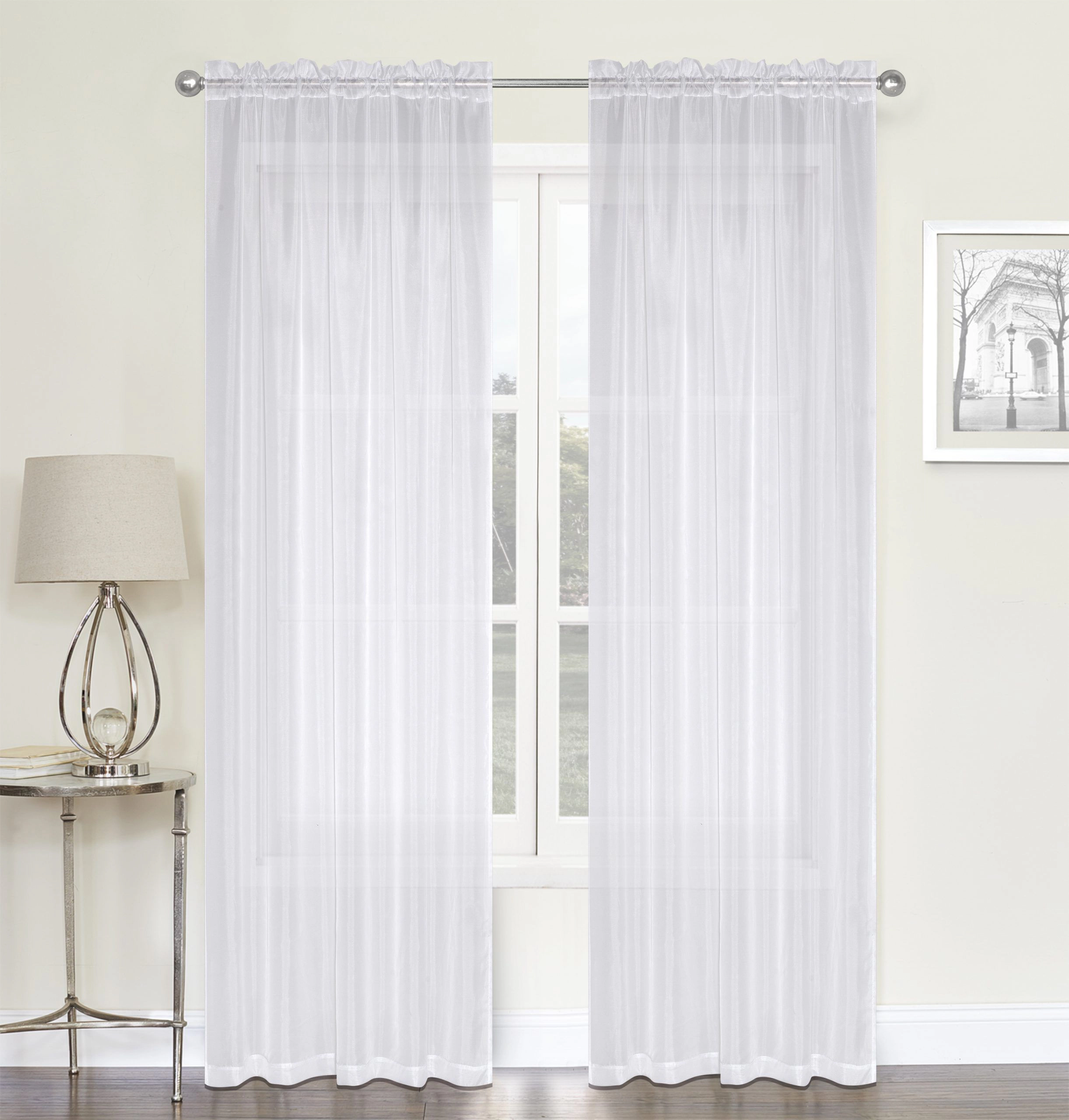 Kate Aurora Chic Living Jillian 2 Piece Ultra Lux Wide Rod Pocket Sheer Vole Window Curtain Panels