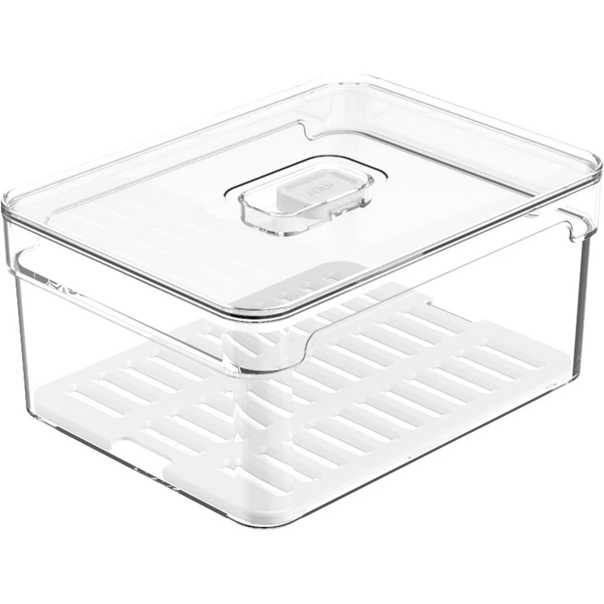 OU Fridge Organizer Bin w/ Vented Lid, Clear Stackable Refrigerator Storage Container w/ Drain Tray
