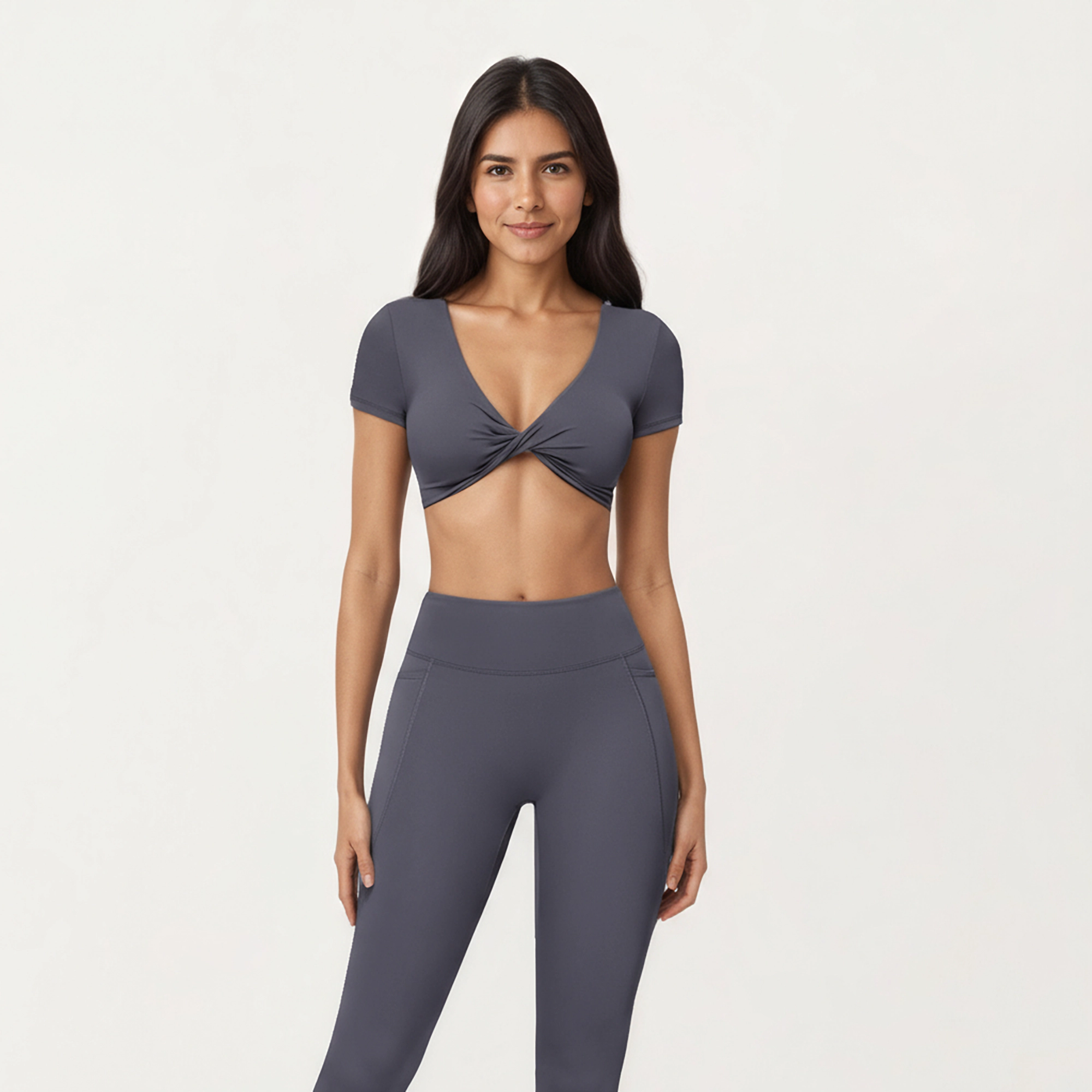 Anna-Kaci Women's Short Sleeve Twist Front V-Neck Crop Active Top