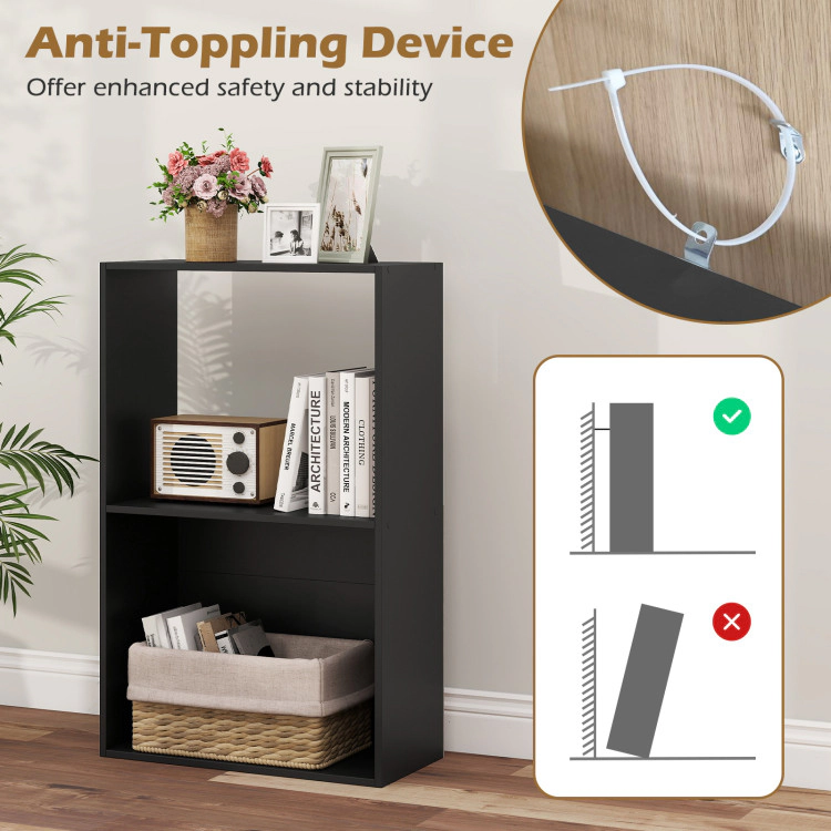 Hivvago 3-Tier Bookshelf with Open Storage Compartment and Freestanding Display Shelf