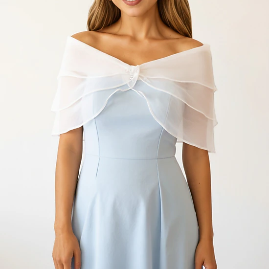 Anna-Kaci Womens Sheer Organza Off-Shoulder Ruffle Shoulder Shawl