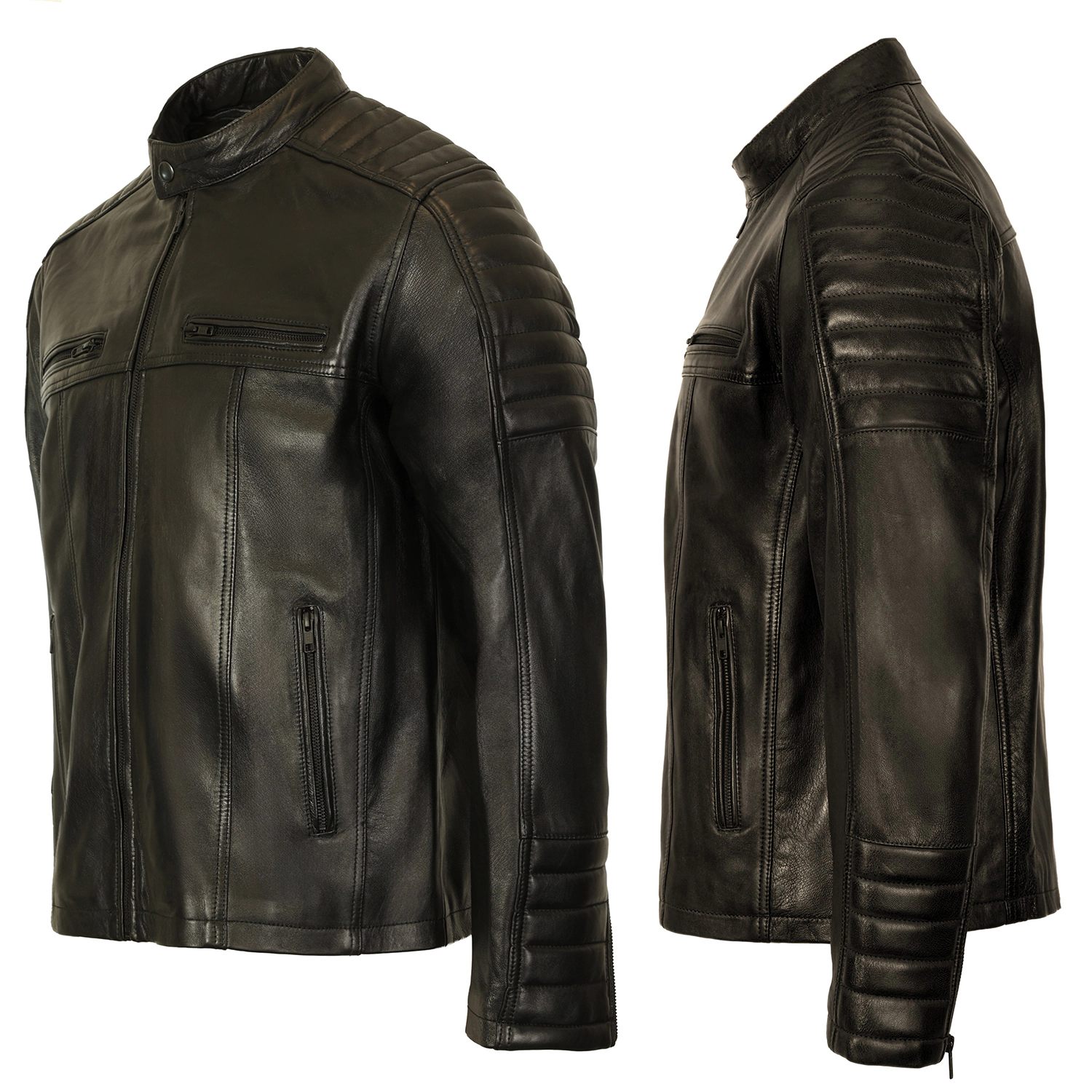 Gioberti Men's Stand Collar Motorcycle Leather Bomber Jacket