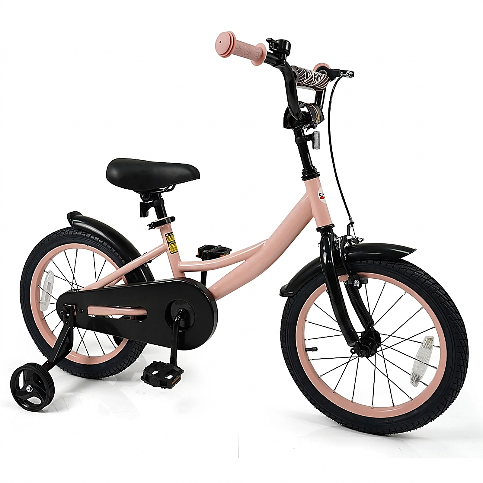 SUGIFT Adjustable 16-In Kids Bicycle with Removable Training Wheels 145-lb Capacity Ages 4-7 Pink Metal Frame