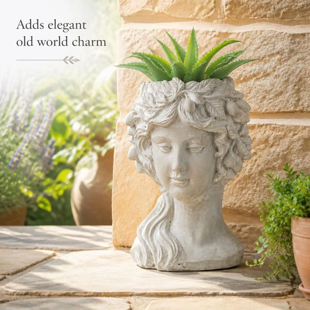WOW PIONEER Durable Solid Cement Planter Pot for Flowers Herbs Succulents Patio Balcony Backyard Garden