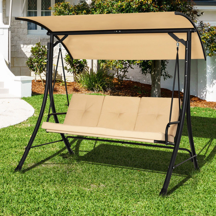 Hivvago 3-Seat Outdoor Porch Swing With Adjustable Canopy And Padded Cushions