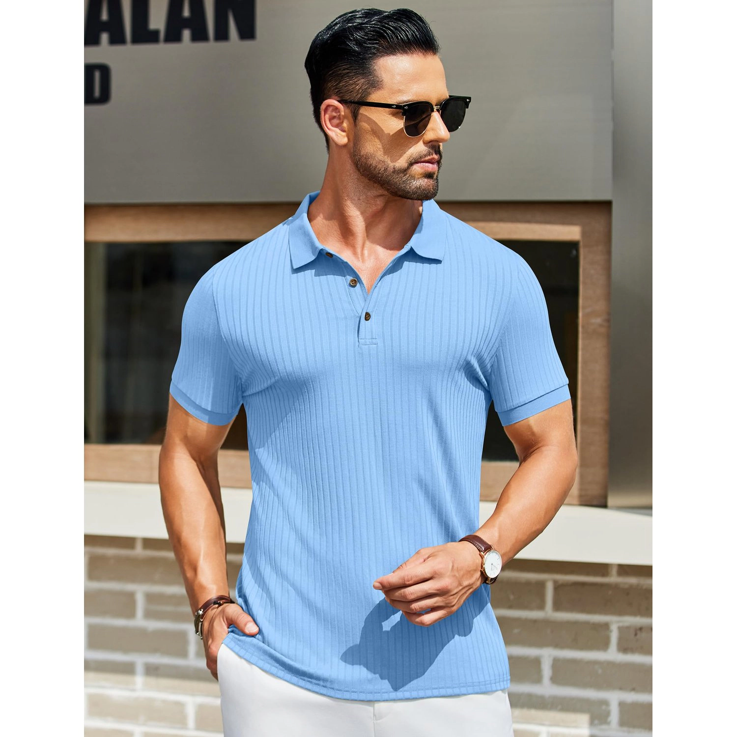 COOFANDY Mens  Two Piece Set Short Sleeve Button Down Shirt Striped Shorts
