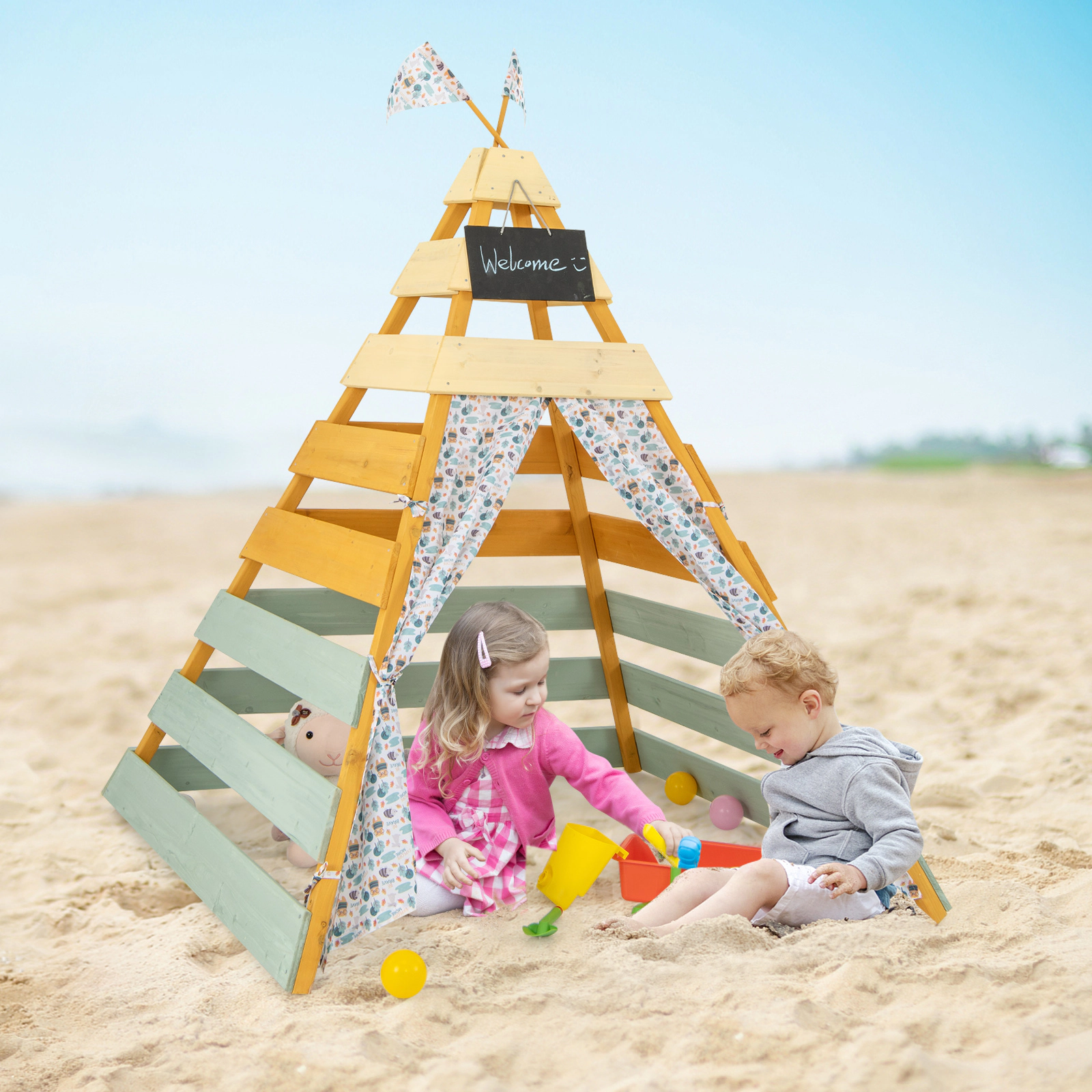 SUGIFT Triangle Hideaway Playhouse with Removable Chalkboard Ages 3-8 Multicolor