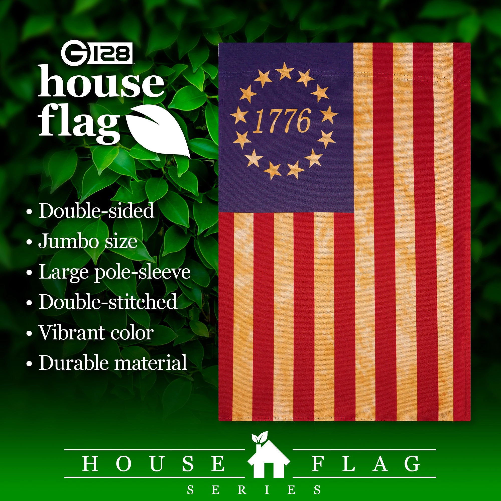 G128 Betsy Ross 1776 Tea-Stained House Flag 28x40in Double-Sided Blockout Polyester