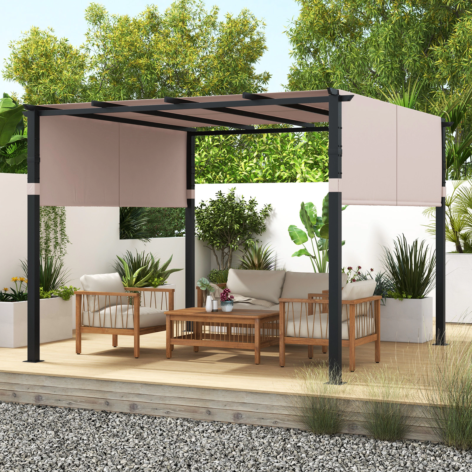 Hivvago Modern Outdoor Pergola with Retractable Canopy