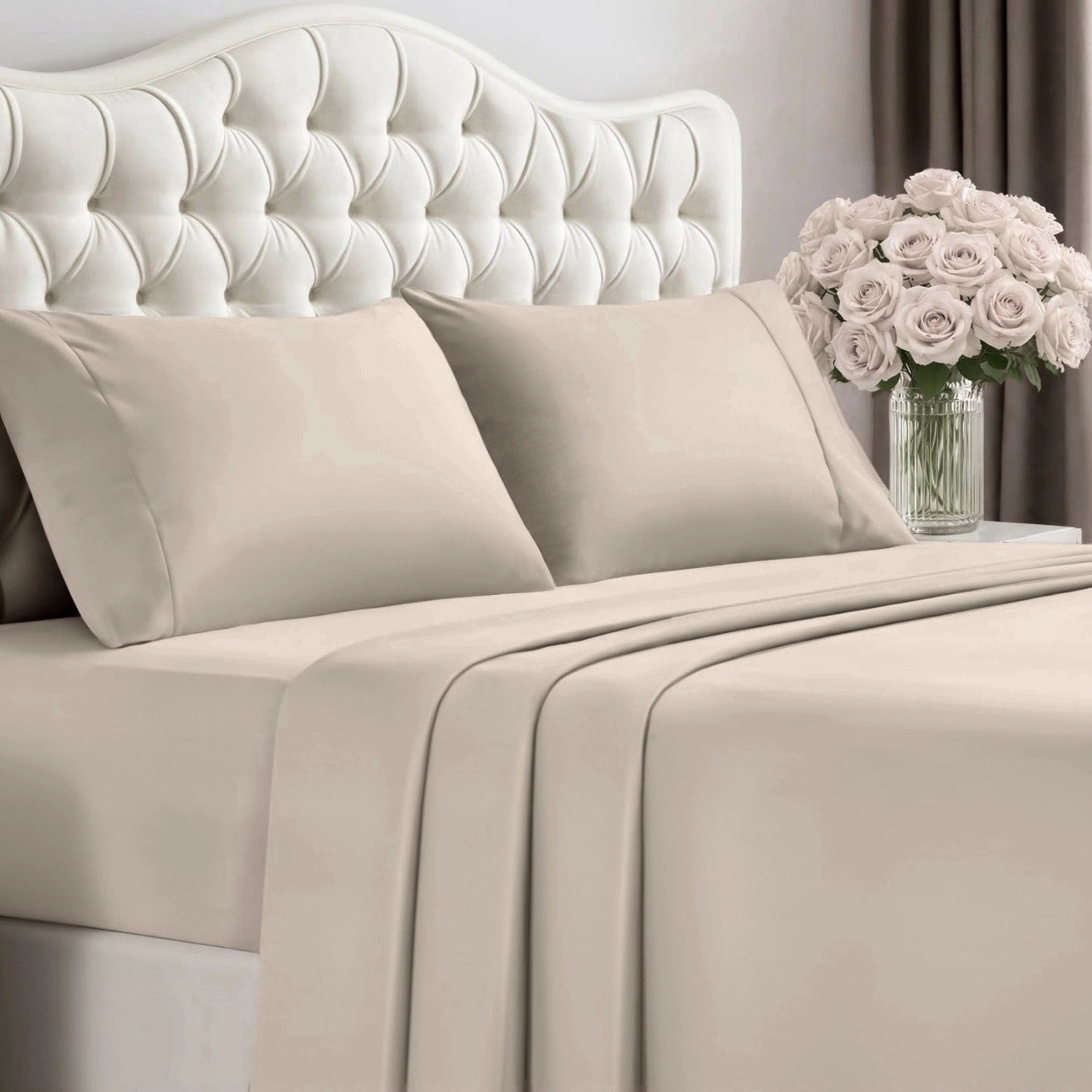 RT Designers Collection 300 TC 100% Organic Cotton Lightweight 3 Piece Solid Sheet Set Twin Beige