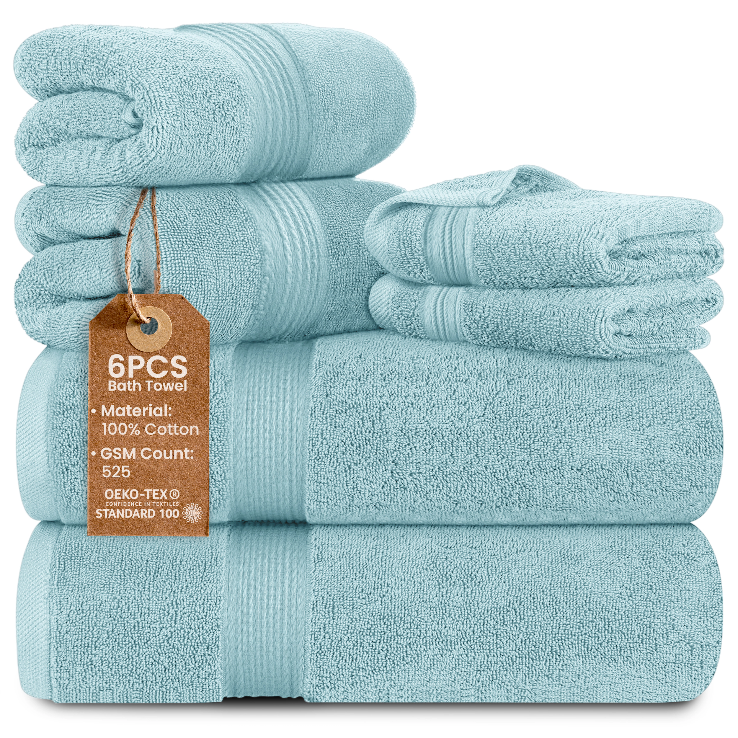 Lux Decor Collection Luxury Cotton 6-pc. Bath Towel Set Zero Twist Quick Dry Solid Bathroom Towels