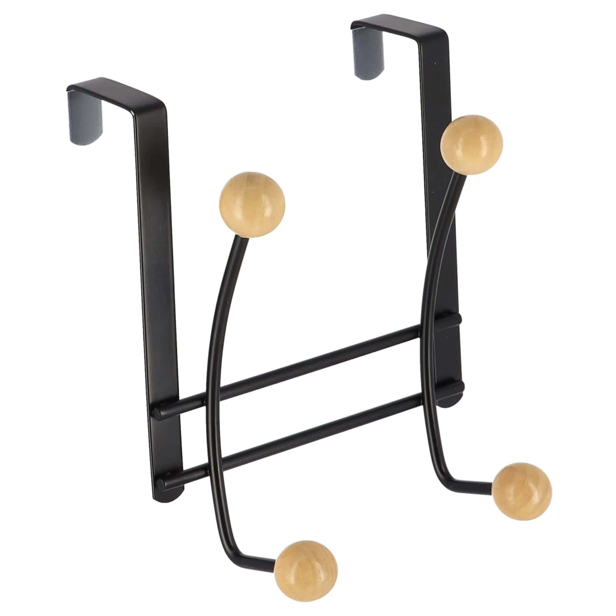 Evideco French Home Goods Over-the-Door Double Hook Rack - 4 Ball-End Hooks, Fits Doors up to 1 5/8