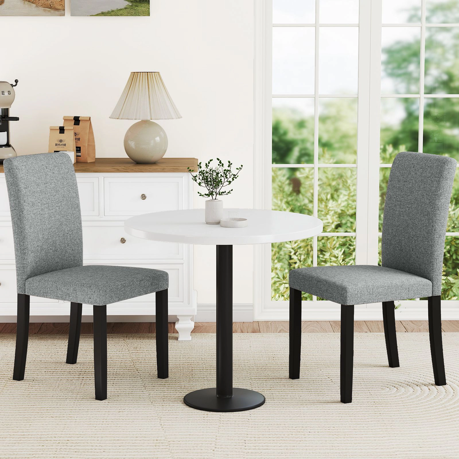 SlickBlue Upholstered Dining Chairs High Back Rubber Wood Set of 2
