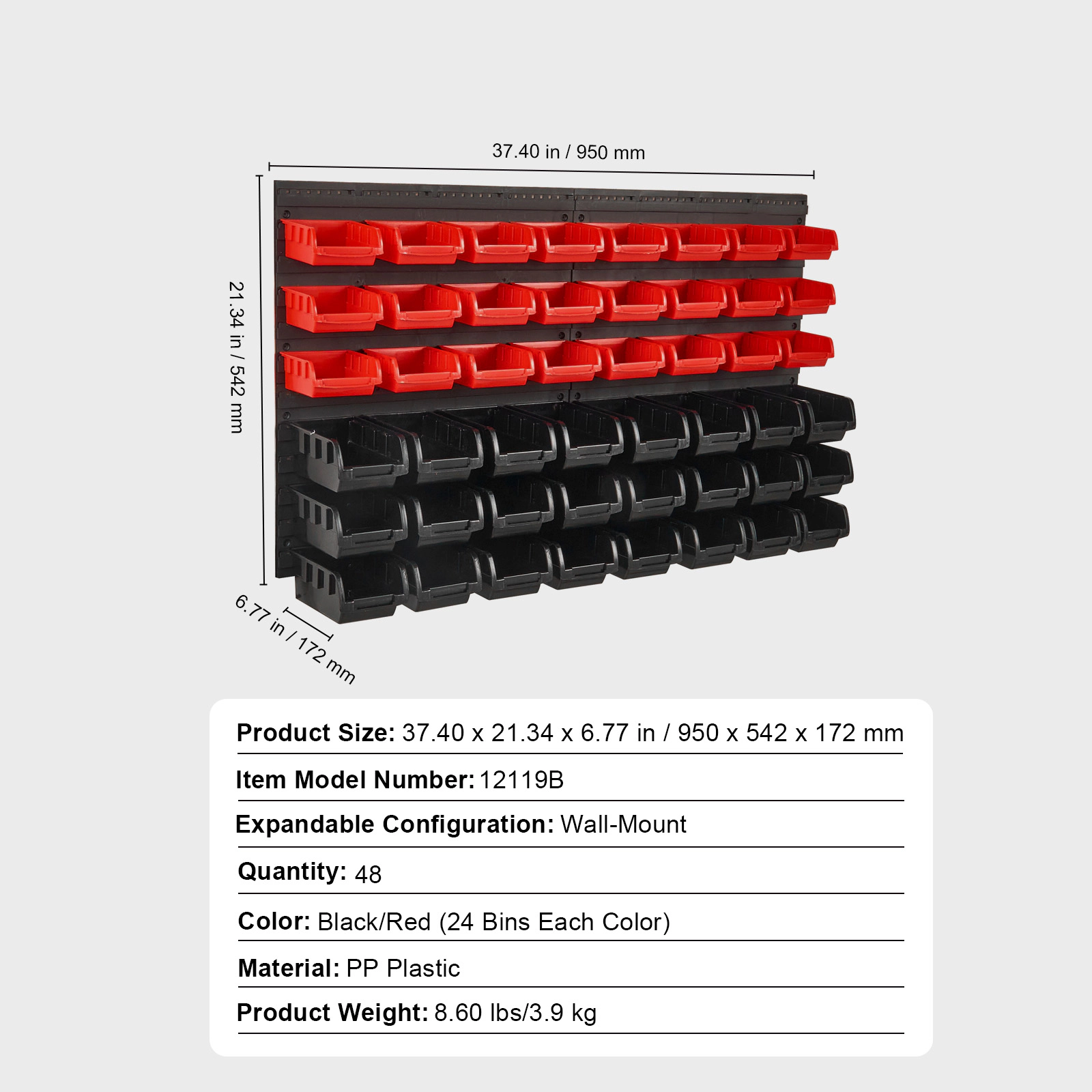HONGGE Wall Mounted Storage Bins 12 Plastic Bins & 3 Metal Rails Plastic Hanging Stackable Storage Bin for Screws Nuts