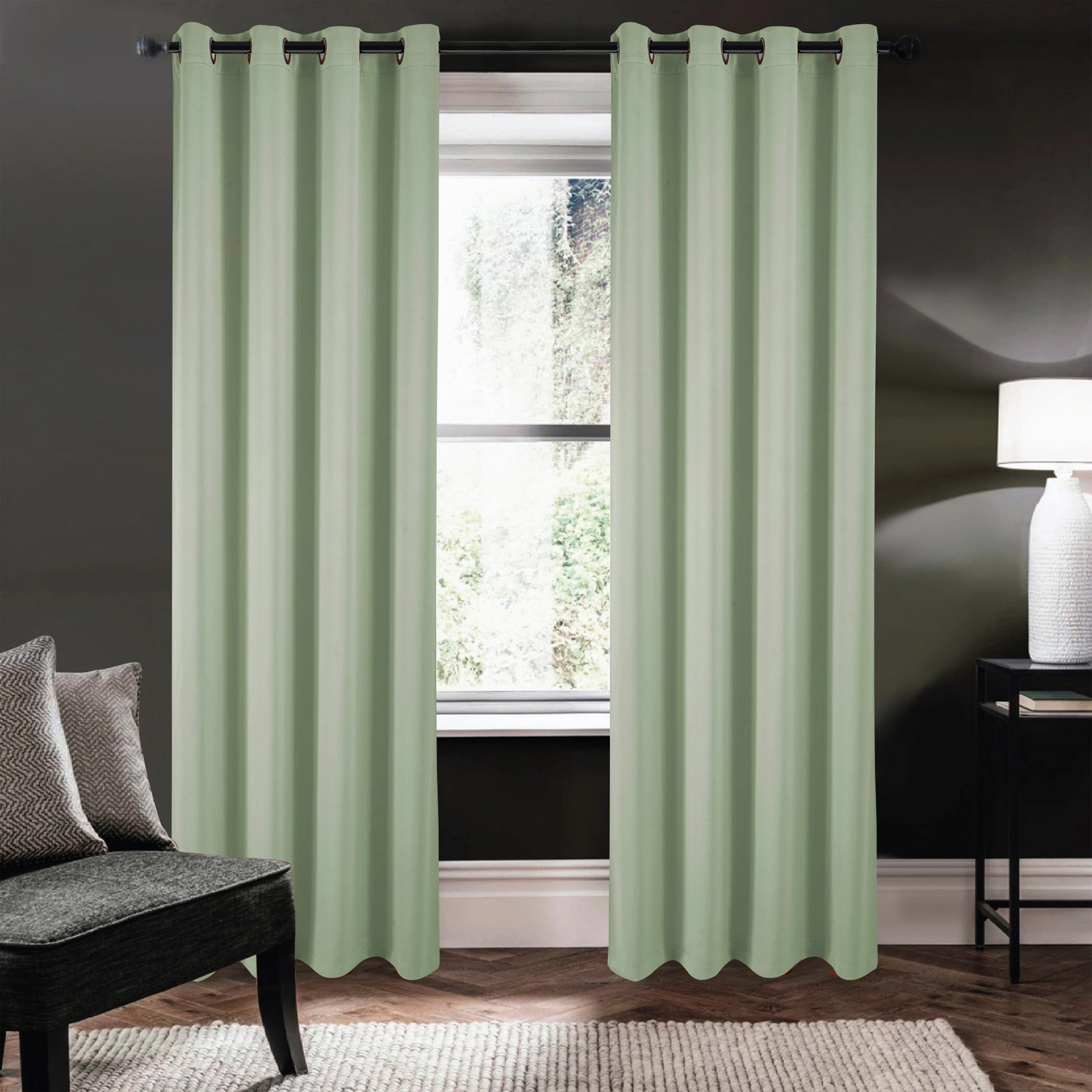 RT Designers Collection 100% Polyester 250 GSM Riley 100% Blackout Grommet Panel 54" x 45" Sage
