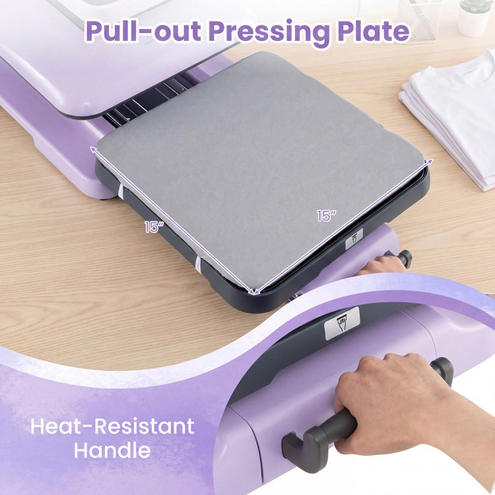 SUGIFT Purple Auto Release Heat Press Machine with 15-in Pressing Plate and Digital Panel 23-in W 15.5-in D 15-in H