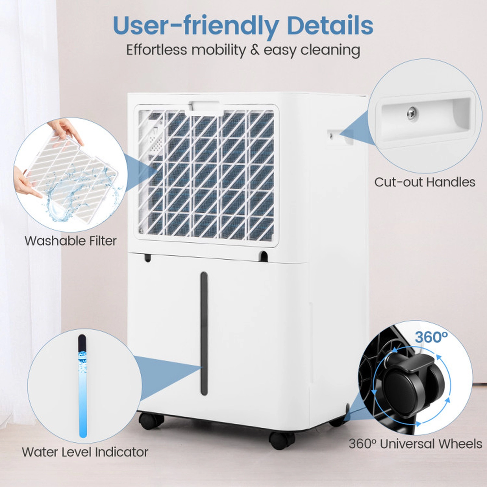 SUGIFT White 4500-Sq-Ft 54-Pint Dehumidifier with 3 Modes and 4 Universal Casters 12-in W 9-in D 19.5-in H