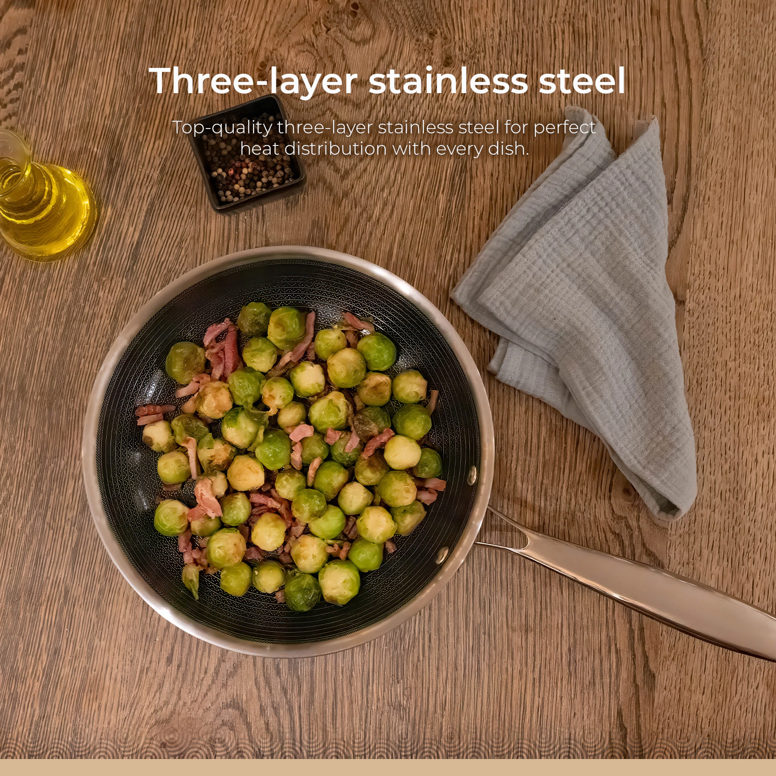 BE - LIVING CIRCLAD Series 2-Piece Stainless Steel Nonstick Fry Pan Set 10" and 12"