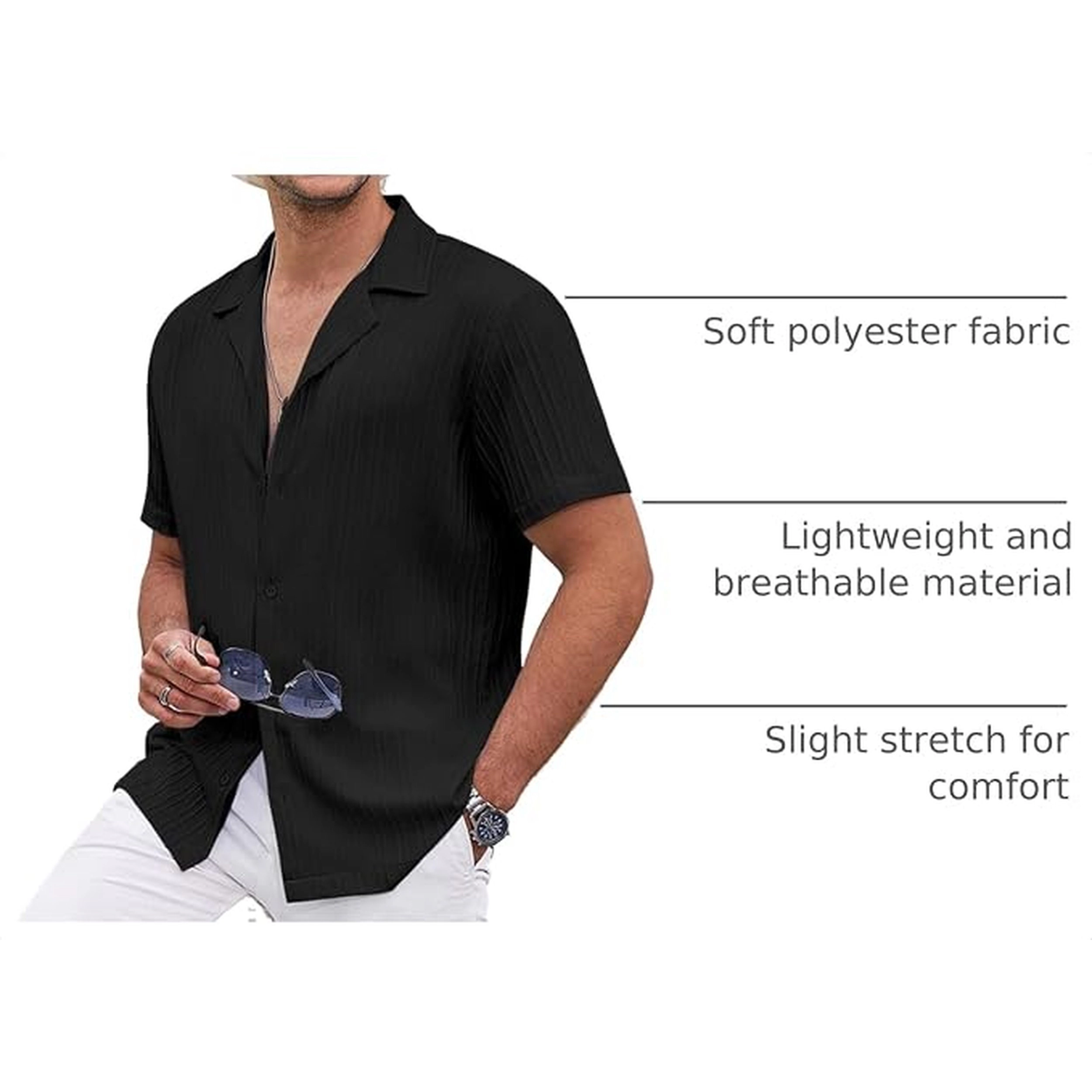 COOFANDY Men's Regular Fit Textured Short Sleeve Camp Shirt