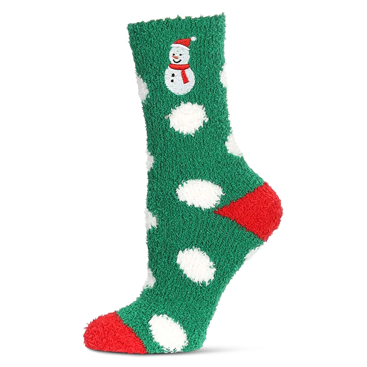 MeMoi Women's Polka Dot Snowman Embroidery Cozy Crew Socks