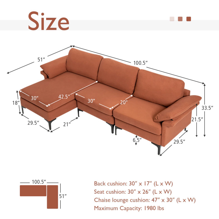 Hivvago Spacious L-Shaped Sectional Couch with Reversible Chaise Lounge
