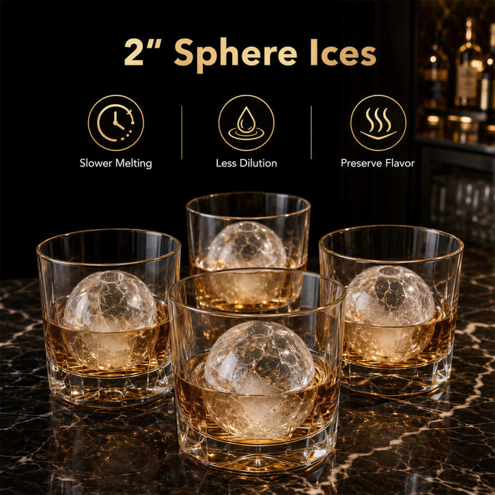 SUGIFT 2-Inch Countertop Ice Ball Maker 4 Spheres Per 38-Min Cycle 150-Piece Daily Capacity Black