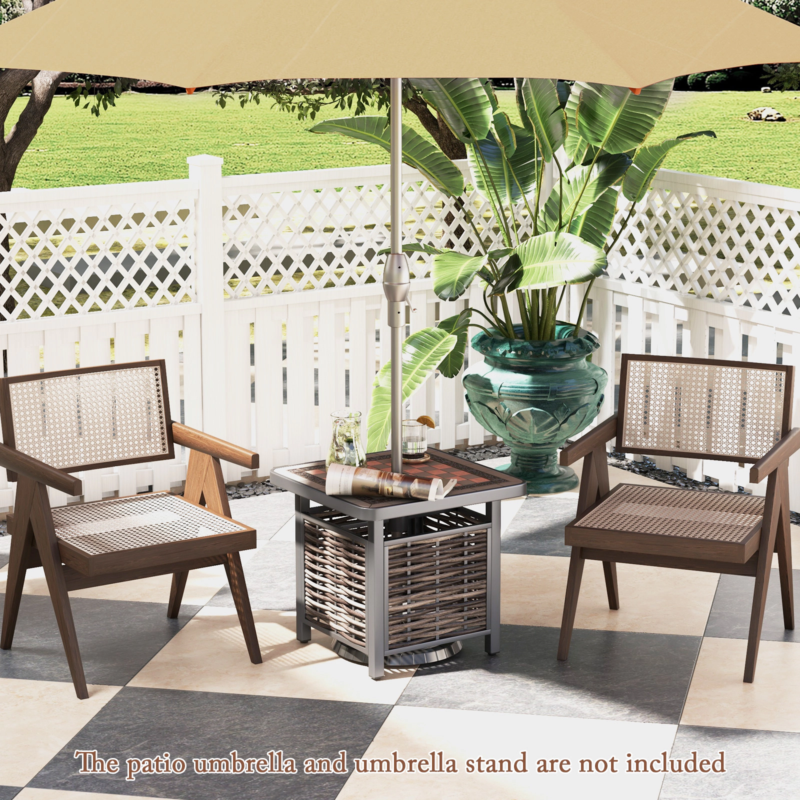 Hivvago 21.5 Inches Outdoor Pe Rattan Side Table Square End Table With Umbrella Hole