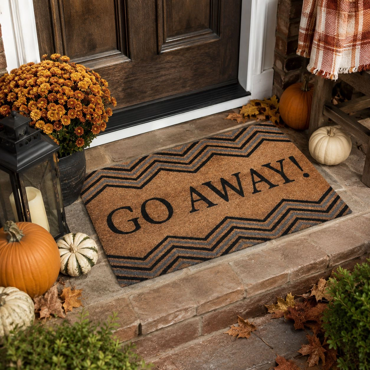 Kate Aurora "Go Away" Chevron Designed Coir Bristled Outdoor All Season Welcome Mat - 18"x30"