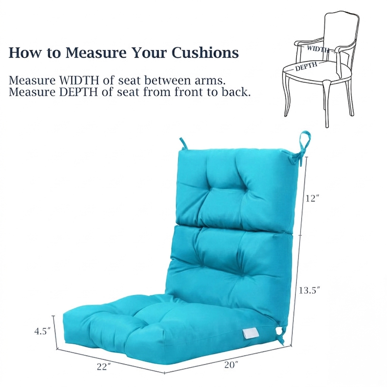 SUGIFT 45.5-in x 22-in Turquoise Tufted High Back Outdoor Patio Chair Cushion with 3-Fold Design and String Ties