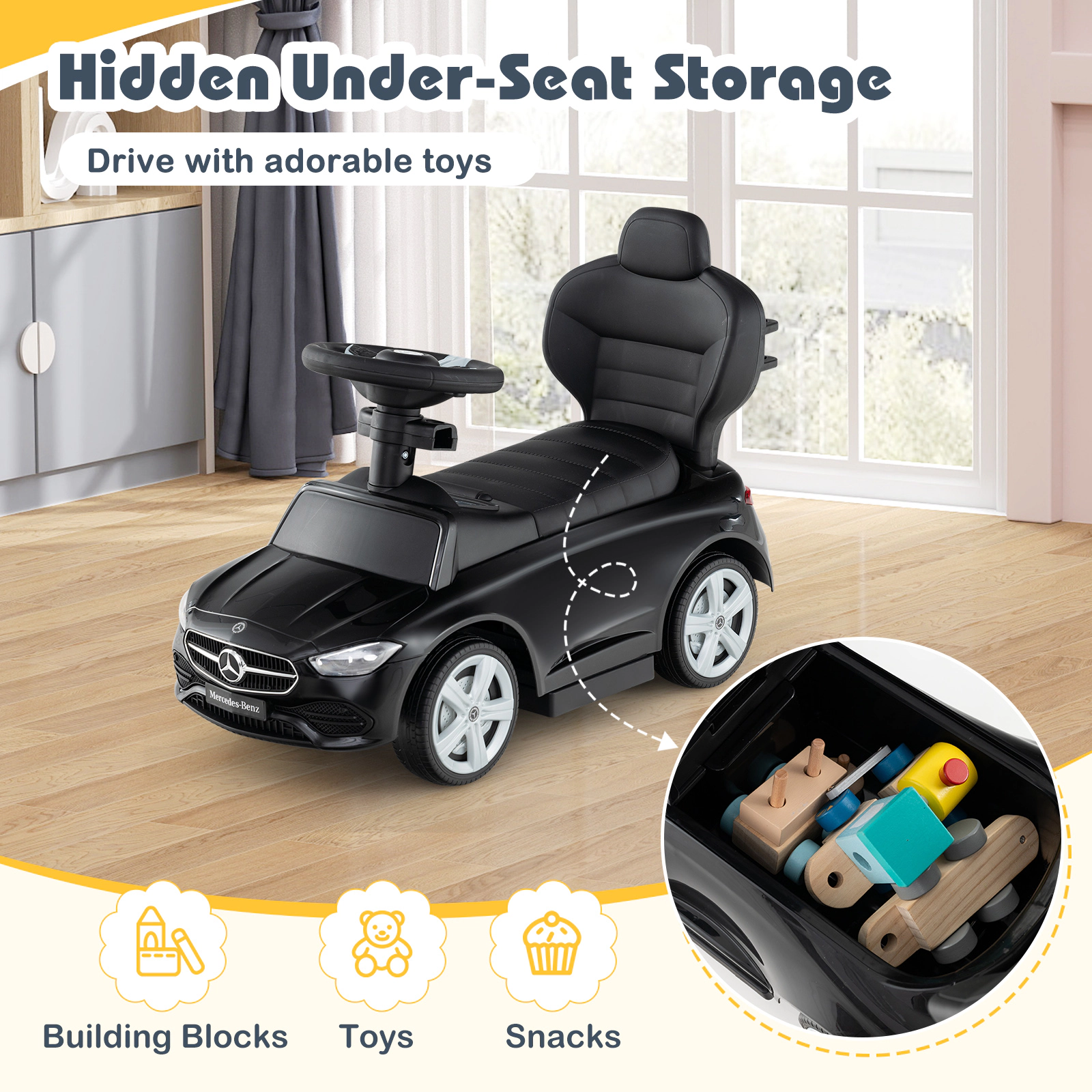 Costway Kids Ride on Push Car Mercedes-Benz Licensed 3-in-1 Sliding Pink