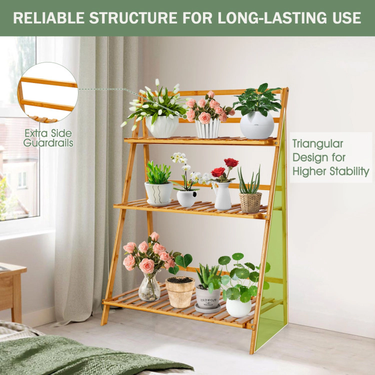Hivvago 3-Tier Foldable Bamboo Plant Stand with Display Shelves