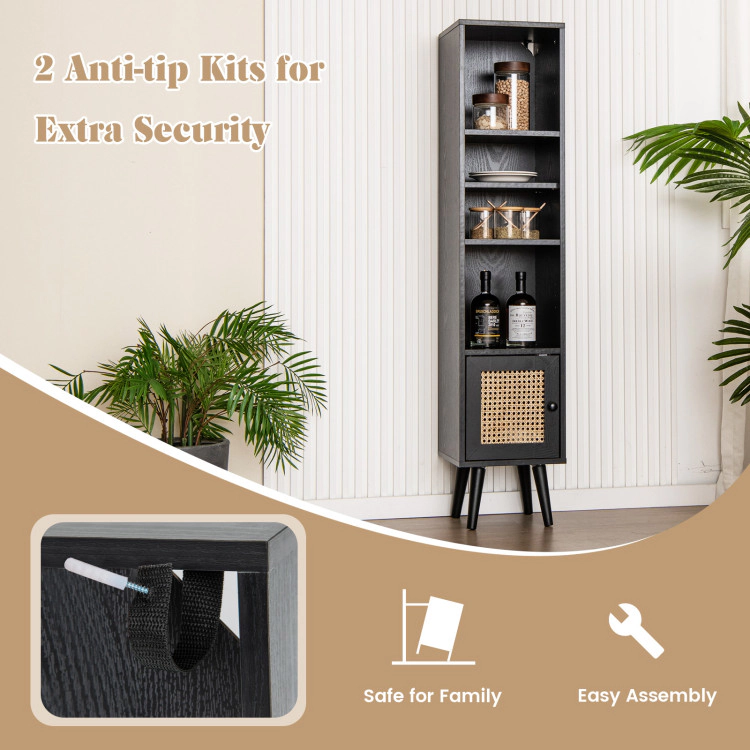 Hivvago 4 Tiers Rattan Storage Cabinet with Slim Design