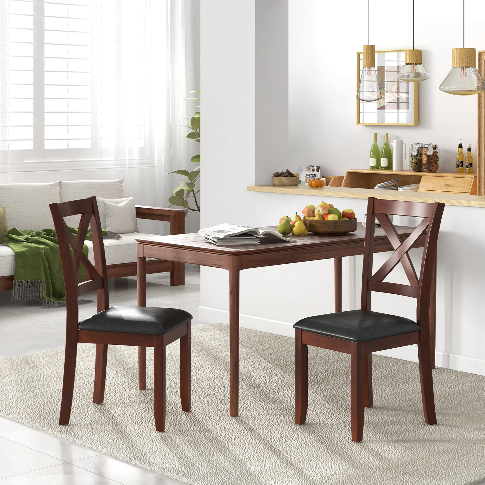 LJG Set of 2 Wooden Kitchen Dining Chair with Padded Seat and Rubber Wood Legs