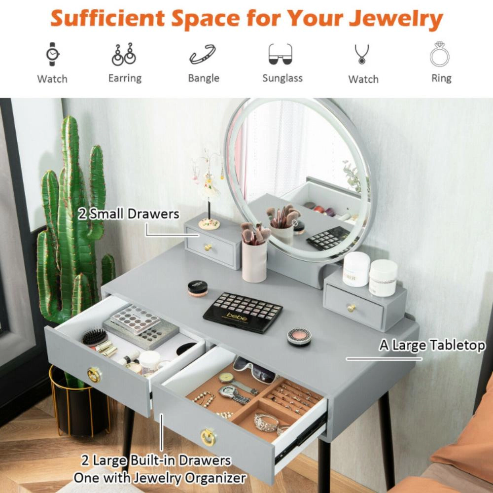 Hivvago Vanity Table Set With Mirror-Gray