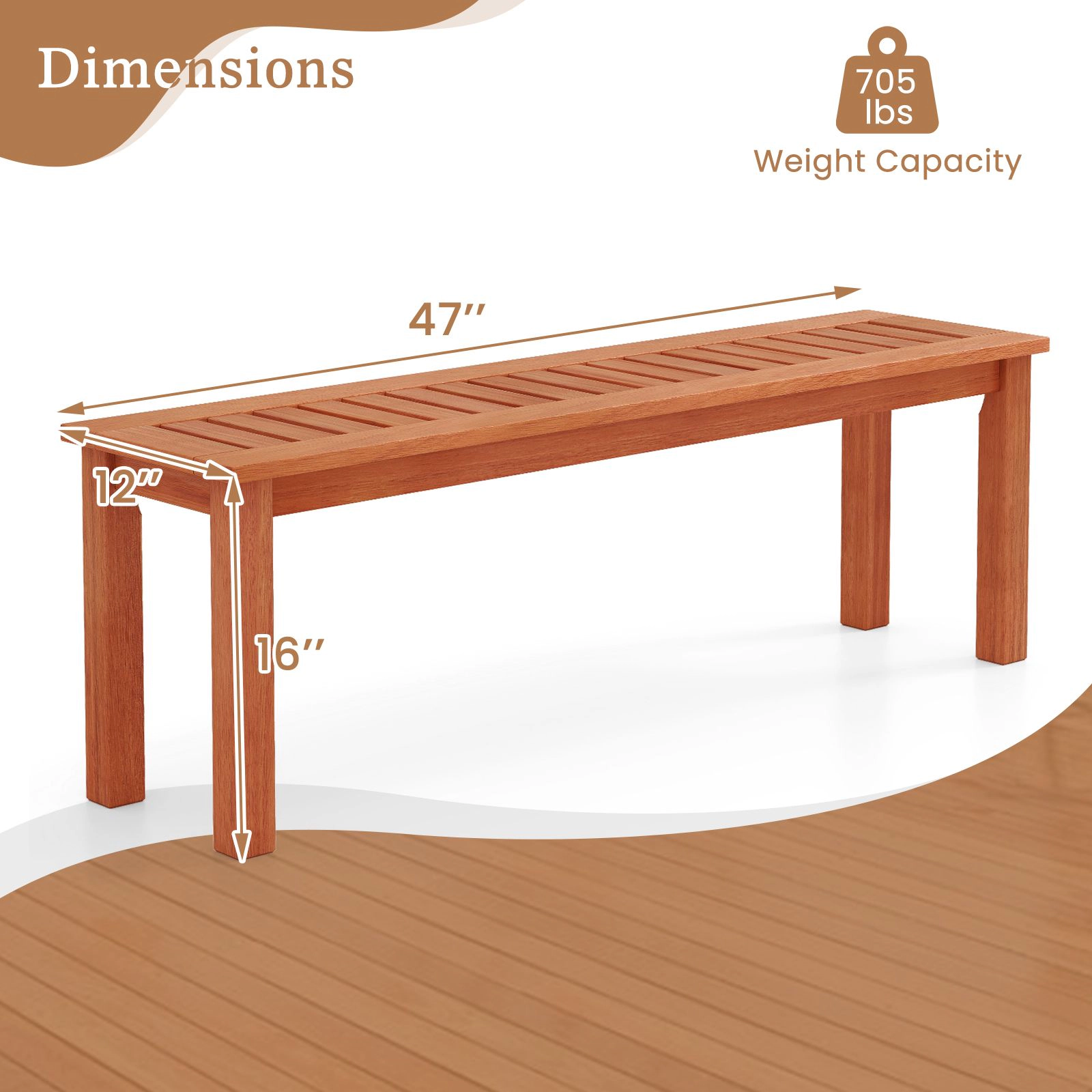 SlickBlue Backless Wooden Bench for Indoor Outdoor Seating