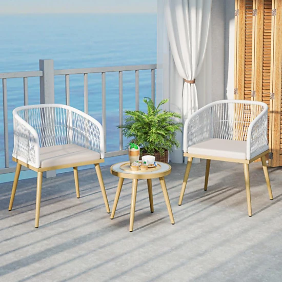 Hivvago 3 Pieces Outdoor Bistro Pe Wicker Conversation Furniture Set-White