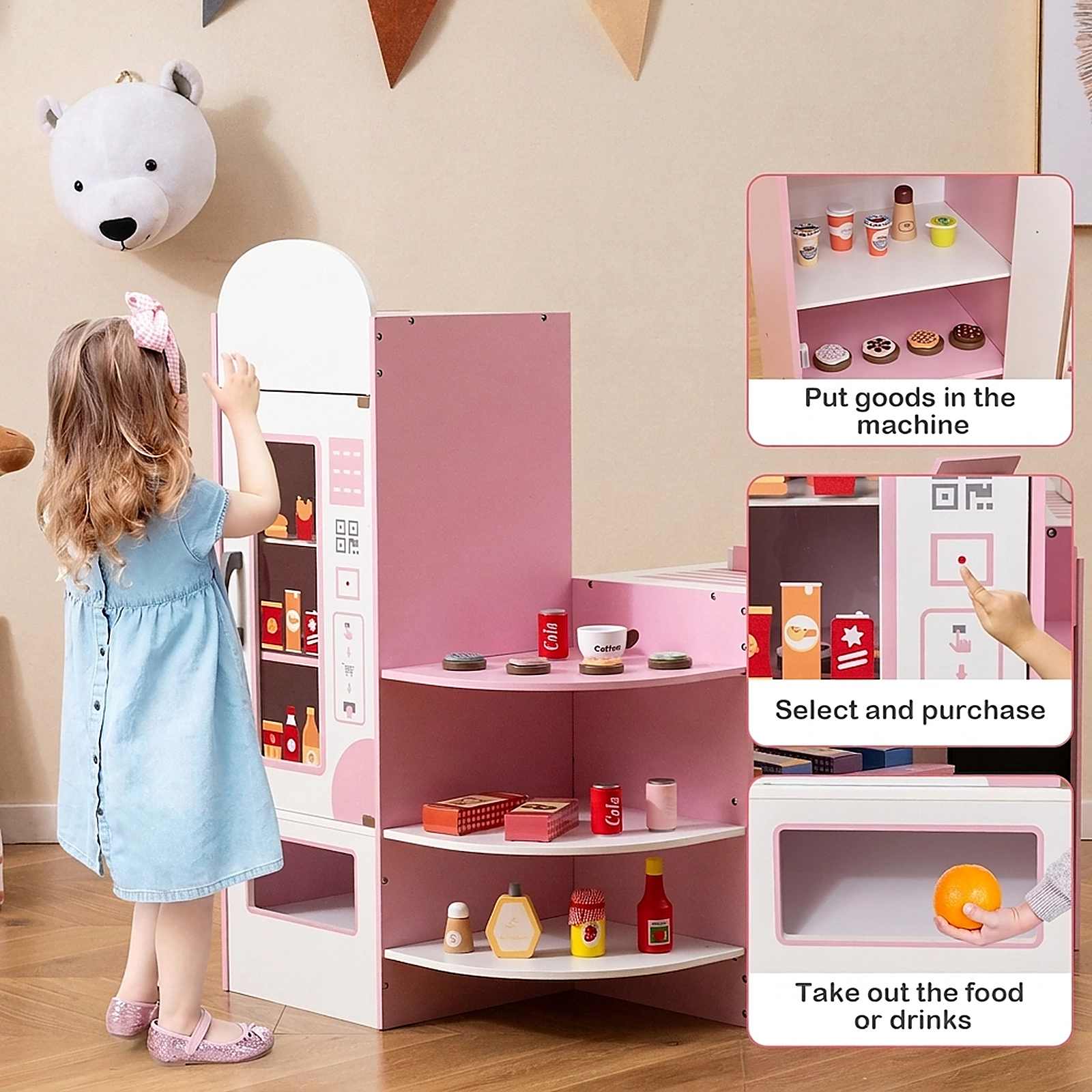 SUGIFT Kids Grocery Store Playset with Cash Register POS Machine 35-in Long 34.5-in Tall Ages 3-8 Gray