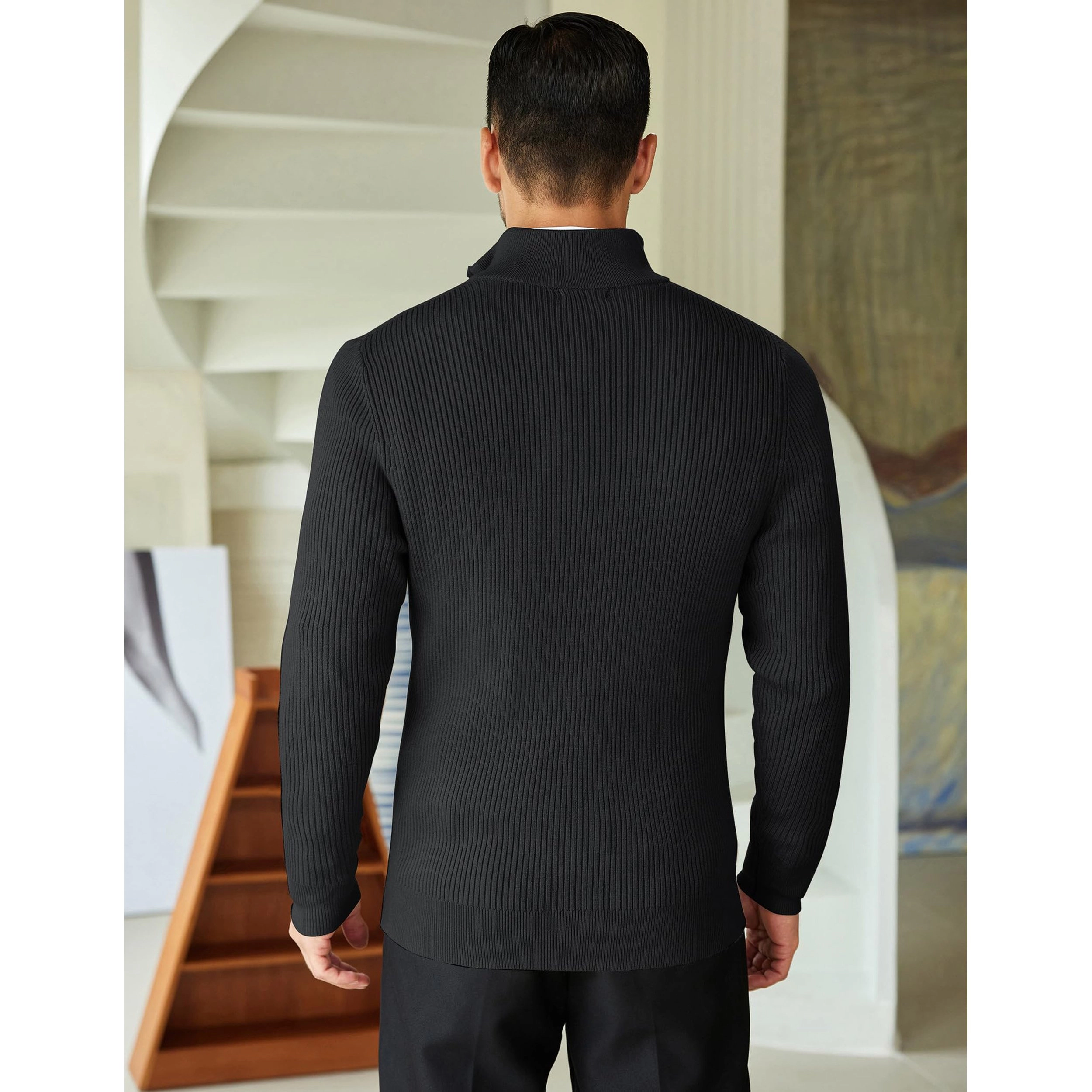 COOFANDY Men's Regular Fit Mock Neck Quarter Zip Pullover Sweater