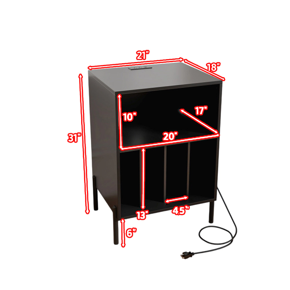 Hivvago Turntable Stand with Vinyl Record Storage and Built-in Charging Ports