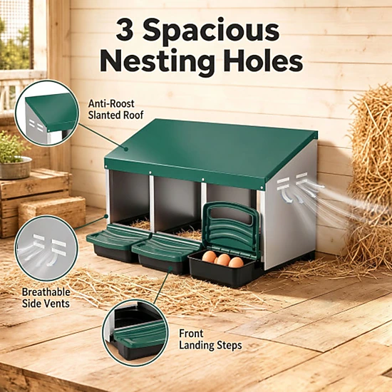 SUGIFT 3-Compartment Roll Away Chicken Nesting Box with 22-lb Trays and ...